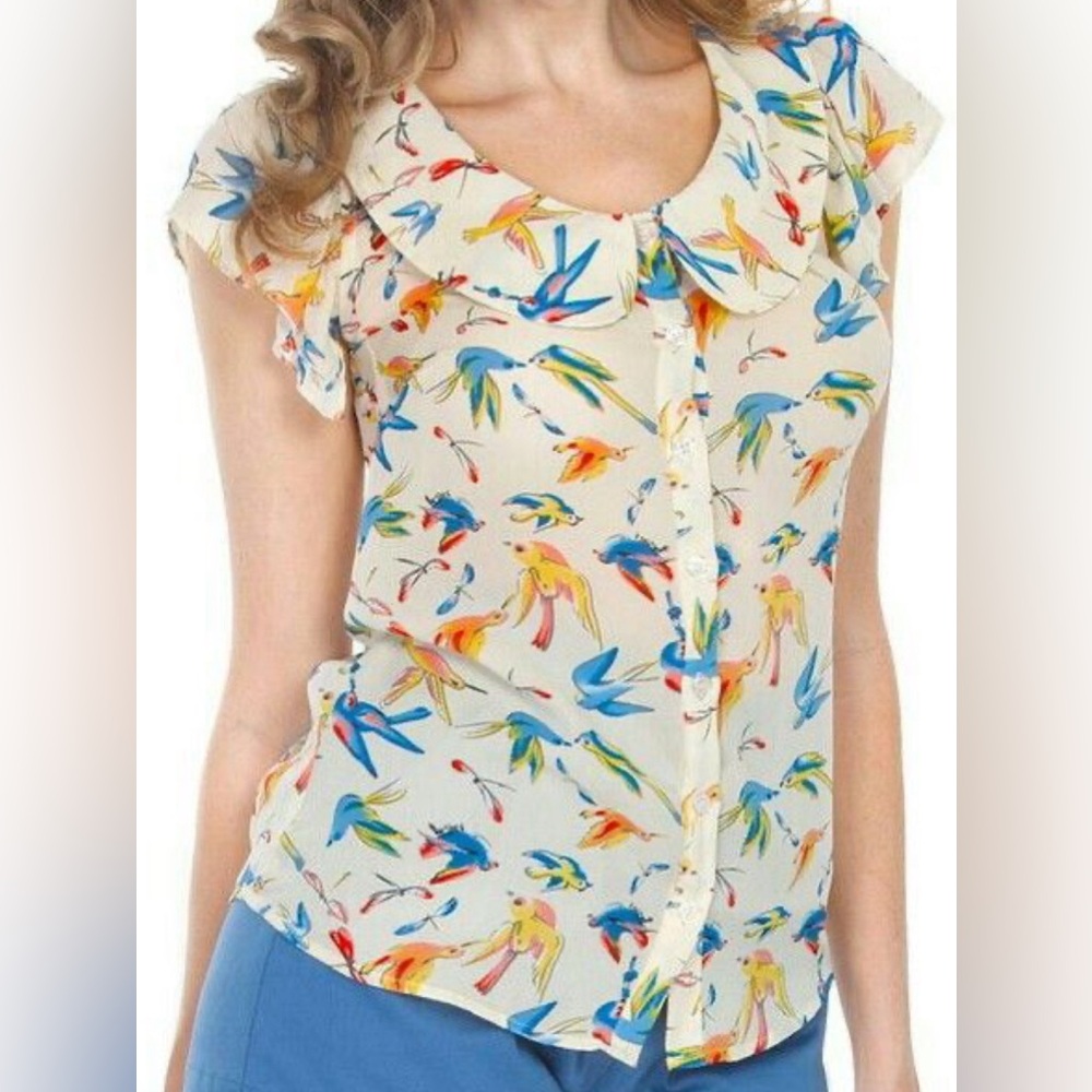 Beach Bash Vintage-looking Short Sleeve Blouse size XL